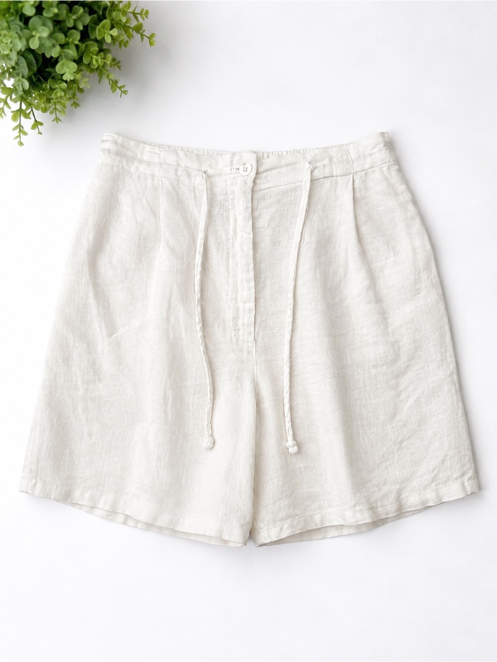 Willi Smith White 100% Linen Drawstring Shorts